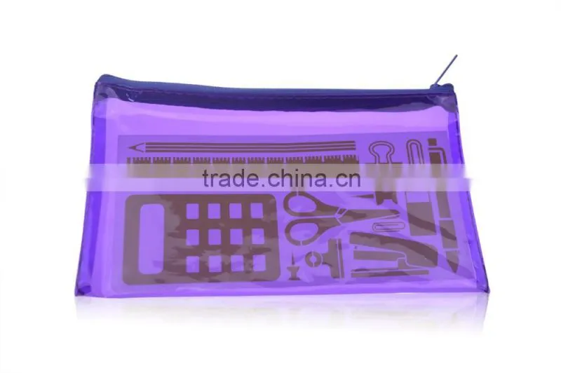 Customized Logo Printed Zip Top Slide Zipper PVC Bag for Pencil