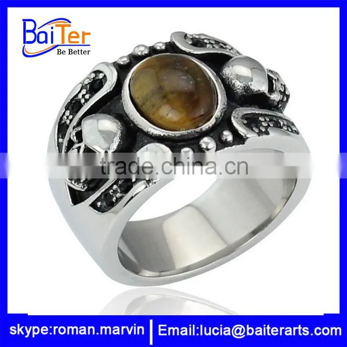Wholesale Vintage Titanium Blue Stone Skull Ring