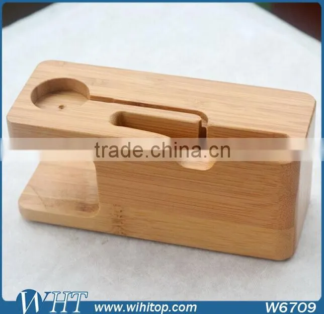 2015 New arrival wood display stand for iPhone 6, wood charger stand for apple watch mobile accessories