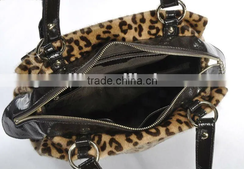 New Fashion 2012! Trendy Lady Imitative Horse-hair With Leopard Printing Handbag!
