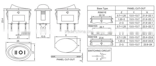 3 pin round on off on rocker switch