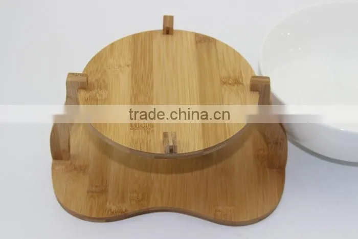 2015 Wholesale hot sale food grade CERAMIC salad bowl with BAMBOO RACK