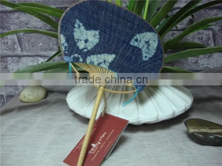 Printed Ramie& Bamboo Round Handmade Fan