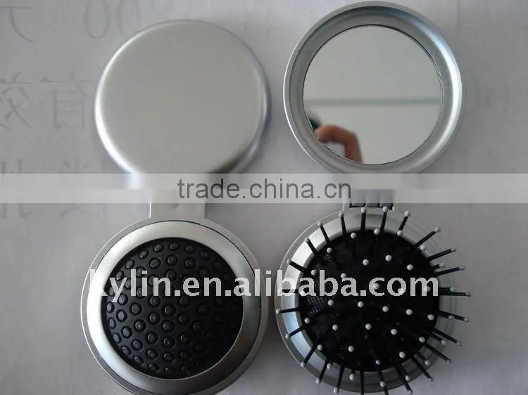 colorful round foldable hair brush with mirror