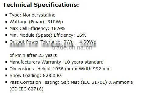 High efficiency factory hottest selling 310W Flexible solar panel From China