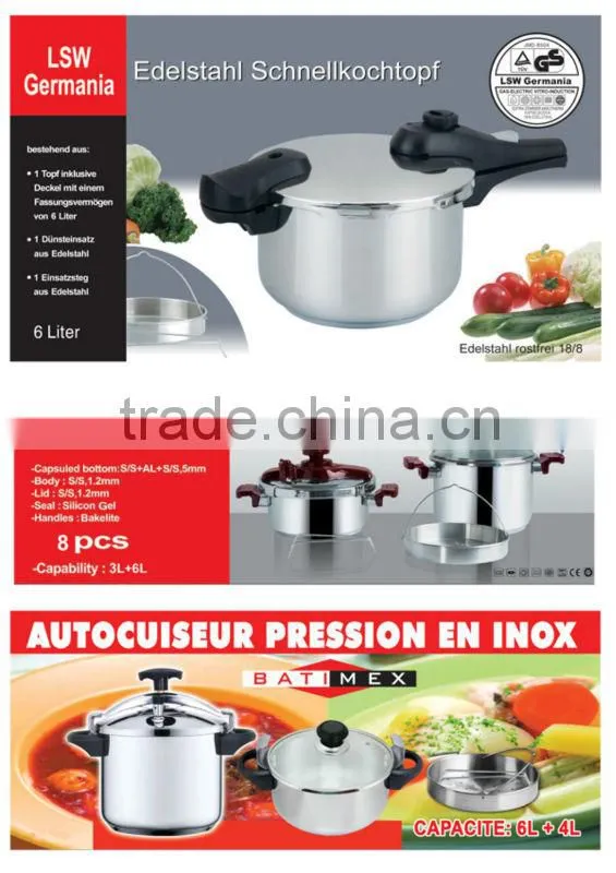 100% safty guarantee 304 s/s prestige cookware set with long bakelite handle ASB 4L+7L