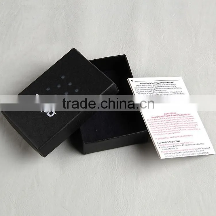 Zippo brand packaging box made by black matte paper board for light of cigarette smoking