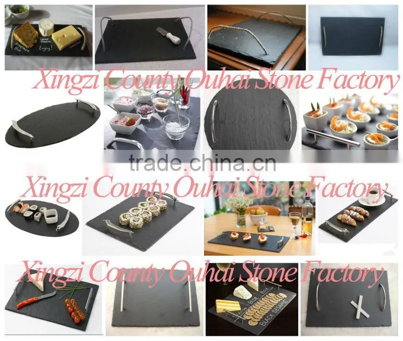 Intimate design stone food tray slate and groove bamboo with finger hole
