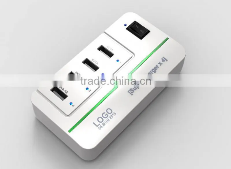 2015 NEW 20W 5V4A 4 Ports High Speed Desktop USB Wall and Travel Charger with Power IQ Technology(White)