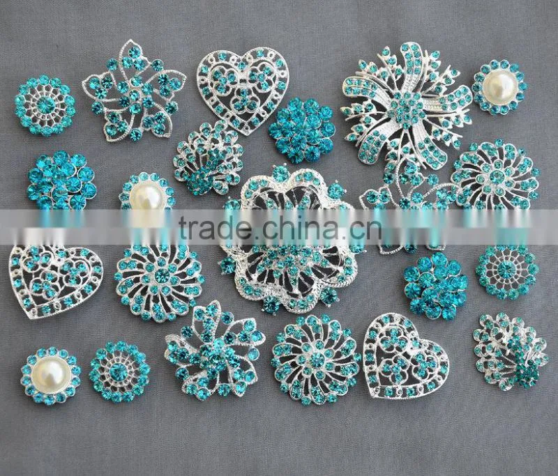 Rhinestone Button Brooch Embellishment Pearl Crystal Wedding Brooch Bouquet Cake Hair Comb Clip Large Assorted Decoration