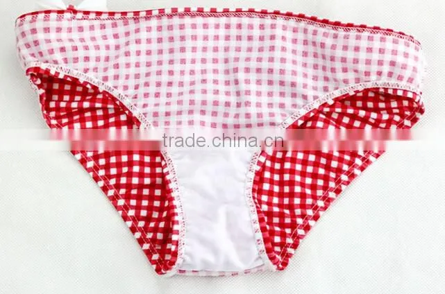 Girl Children Kid Bowknot Bikini Bowknot Check Strip Swimsuit Swimwear Beachwear