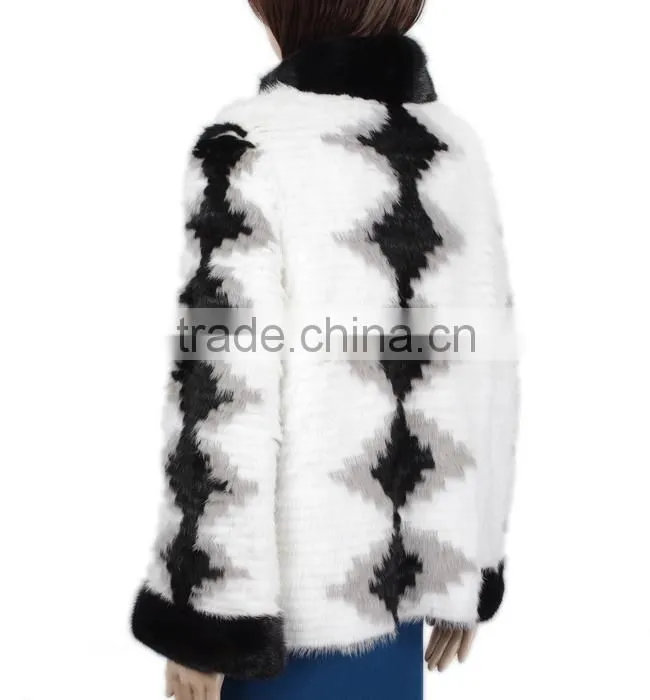 High quality fashion mink fur coats striped mink fur coat KZ150099