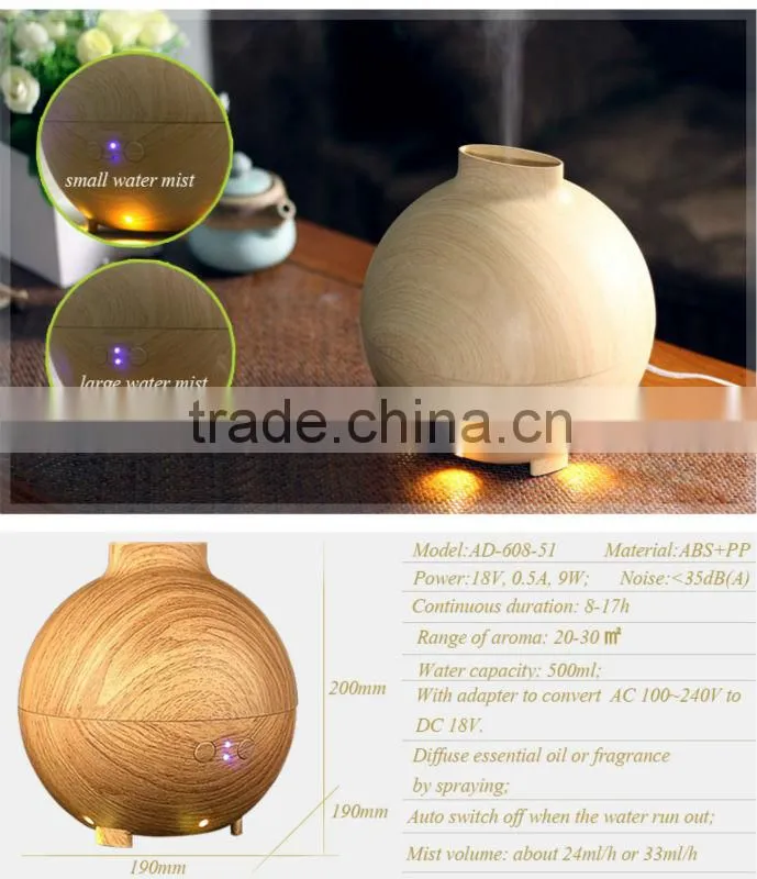 Coconut shape 500ml decorate wooden aroma diffuser with warm led