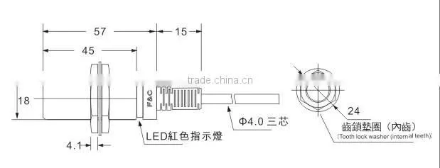 Inductive Proximity Sensor F3C-18KS05 series, M18 Cylindrical Inductive Sensor, DC12~24v, 3-wire, 2m Soft Cable.