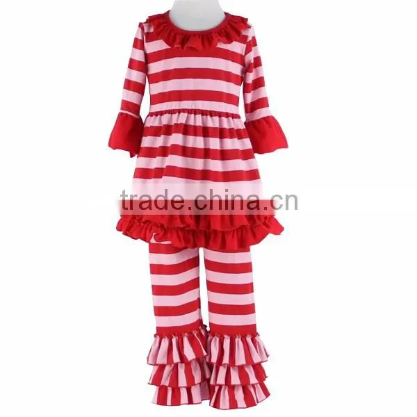 2016 Kaiyo Christmas wholesale children clothing usa stripe ruffle dress with stripe ruffle pants baby clothing
