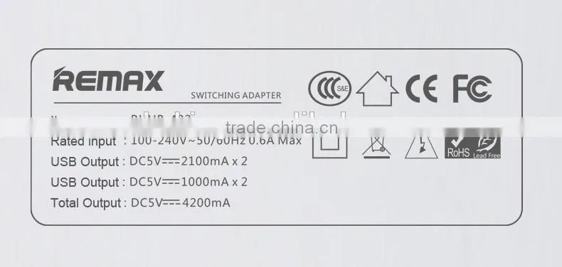 Original Remax EU Plug 4 Ports USB Goldhouse Hub Mobile Phone Charge Station Tablet Charger 4.2A Output