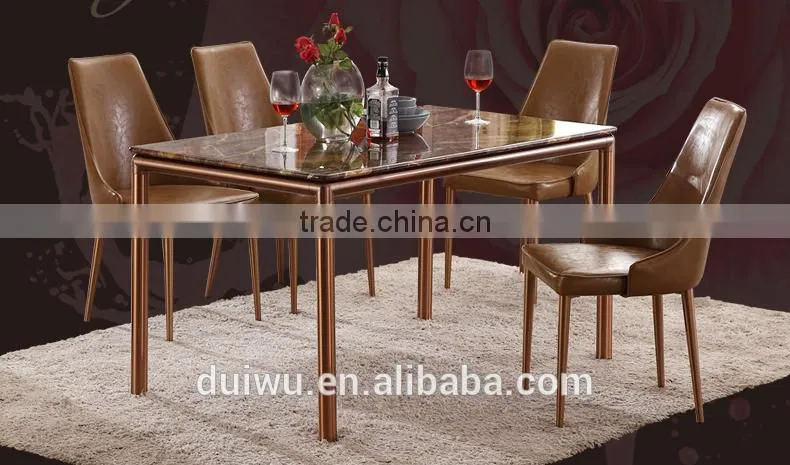 Modern natural coffee color marble korean dining table stainless steel legs