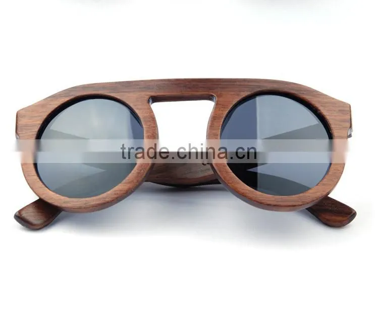 New style handmade natural bamboo wood round frame wooden sunglasses for women