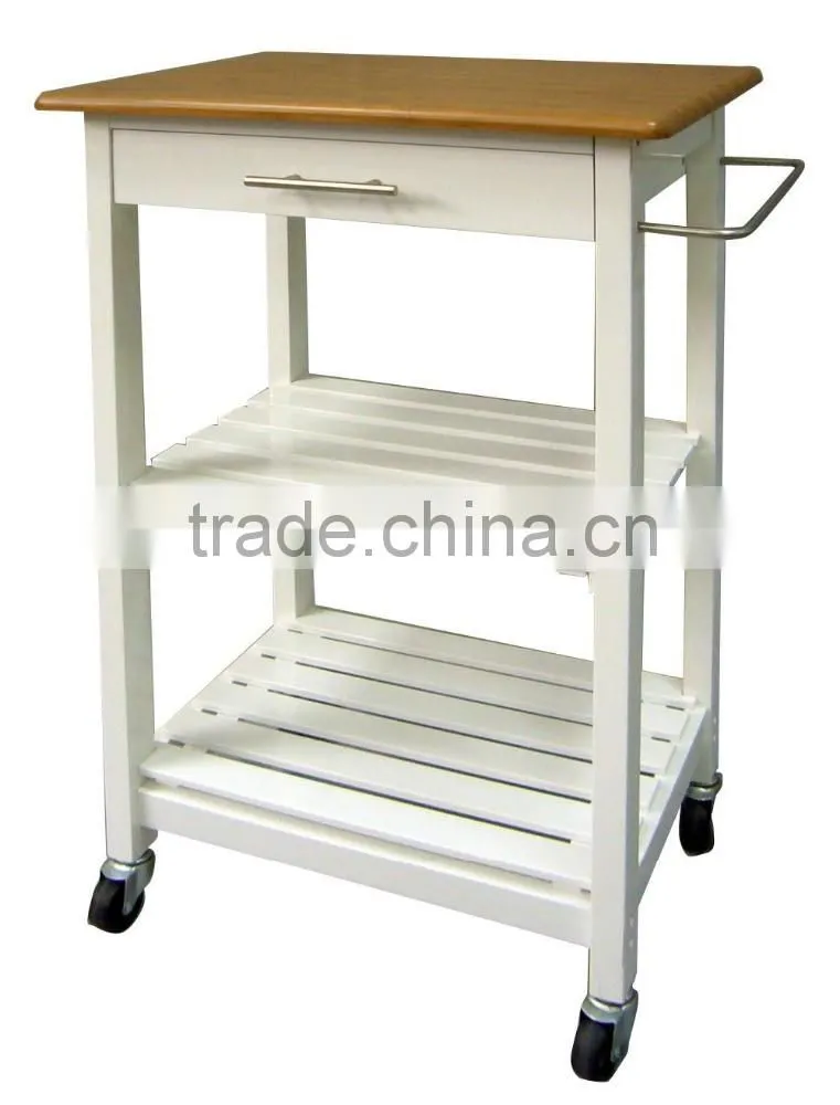 Bamboo kitchen trolleys with baskets wheels for kitchen room