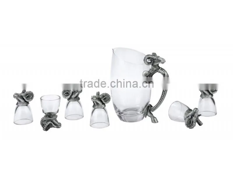 RORO New for 2015 goat year unique craft liquor glass pewter design shot glass set