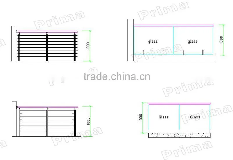 Safety Glass Fence Design By Stainless Steel Spigots With Tempered Glass Sheet Combination/Frameless Glass Railing
