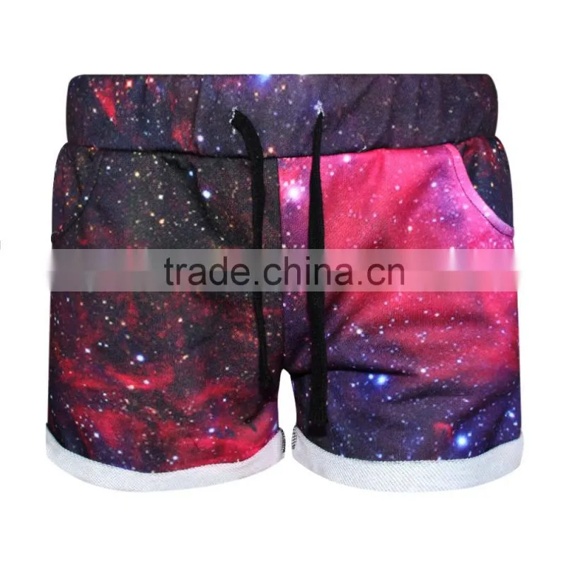2015 Women Shorts Sublimation Print Purple Galaxy Running Shorts Elastic Waist N16-10