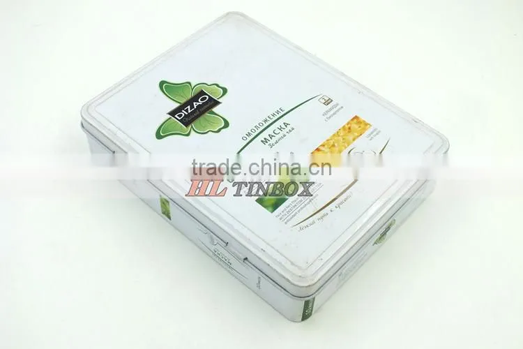 Rectangular Facemask Cosmetics Metal Tin Box with Hinged Lid