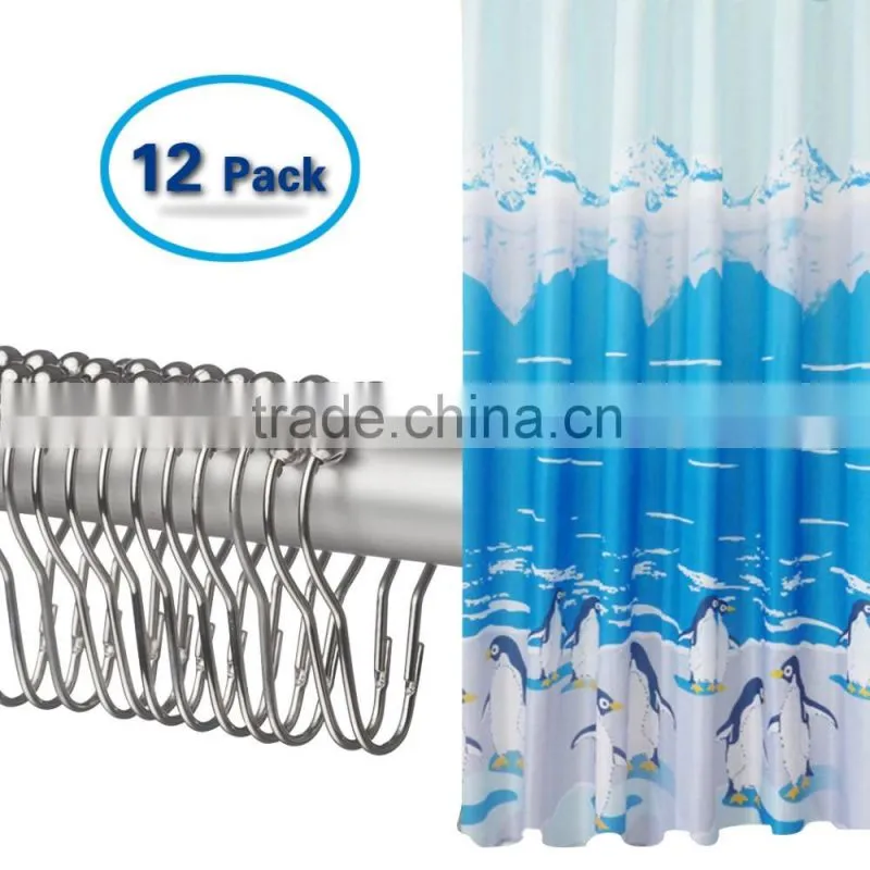 Fabric Shower Curtain Bathroom Curtain With 12 Hooks Waterproof Bath Curtain