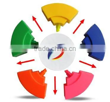 5 in 1 circle shaped promotional highlighter with big blank space for logo printing/circle truss for sale/cheap highlighter pen