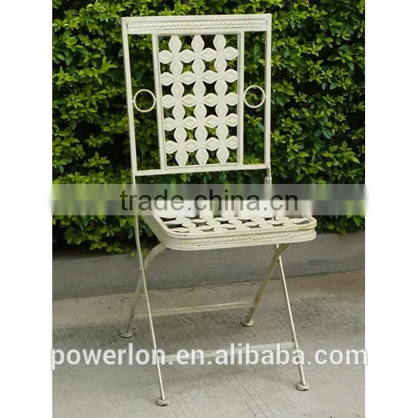 Vintage Cream color brush burgandy wrought iron bistro set