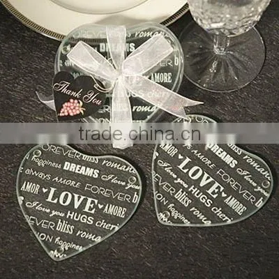 good wishes wedding favor heart glass coaster