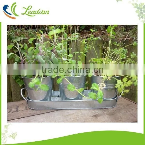 OEM service mini metal set of 3 buckets eco-friendly garden decoration metal small flower pots