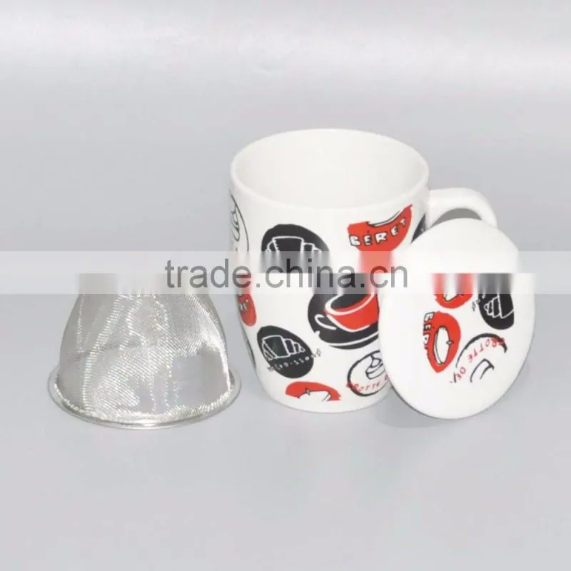 porcelain coffee and tea mug with filter and lid