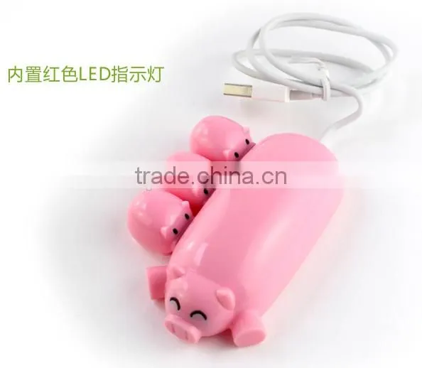 New Arrival Lovely Cartoon Pig Design 3 Port USB Hub 2.0 USB Interface Promotion Gift Choice Present With Card Reader Function