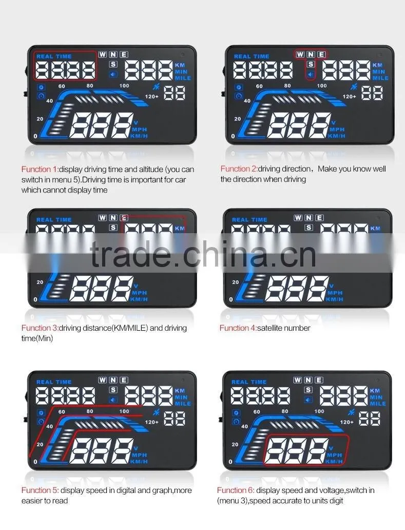 5.5'' GPS Universal Car HUD Head Up Display Car Alarm System Speed Warning With Campass