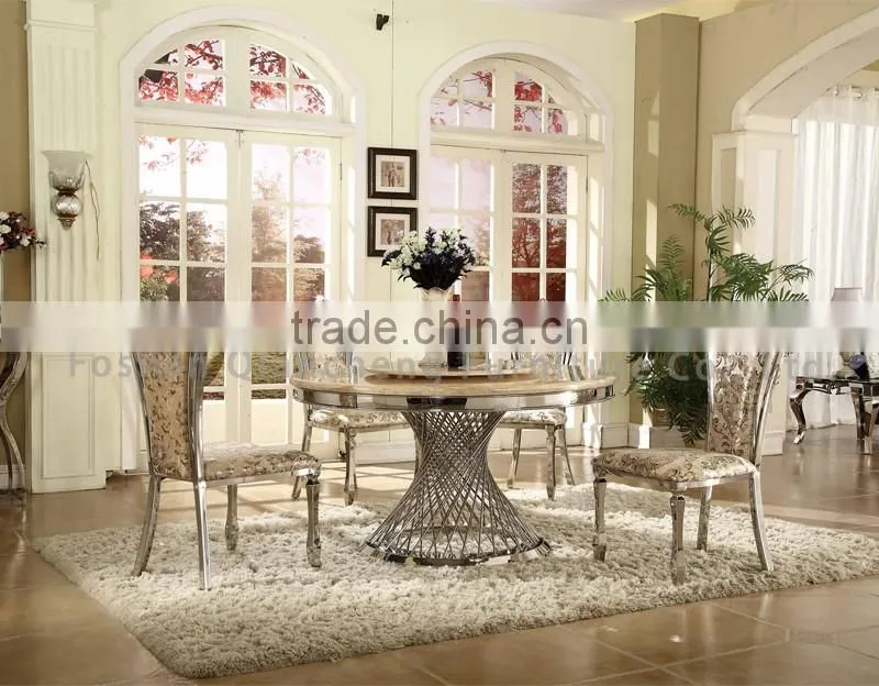mirror silver round rotating dining table for hotel
