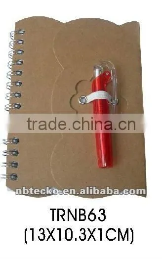 New design Recycled spiral paper notepad with plastic pen