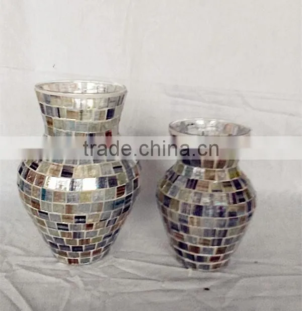 Floral Mosaic Color Glass Flower Vase in Art Decor Deco