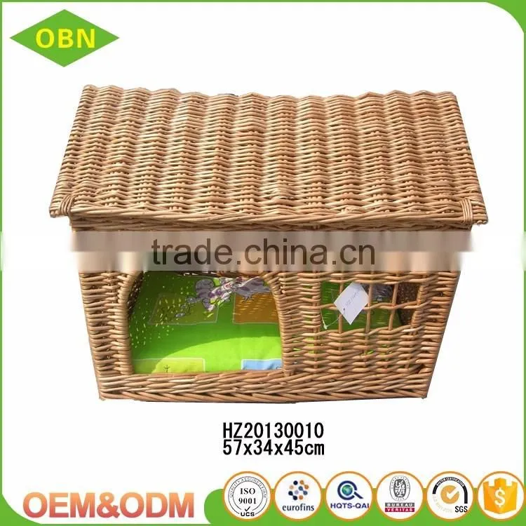 Custom comfortable nature large handmade 2 layer round willow wicker dog bed