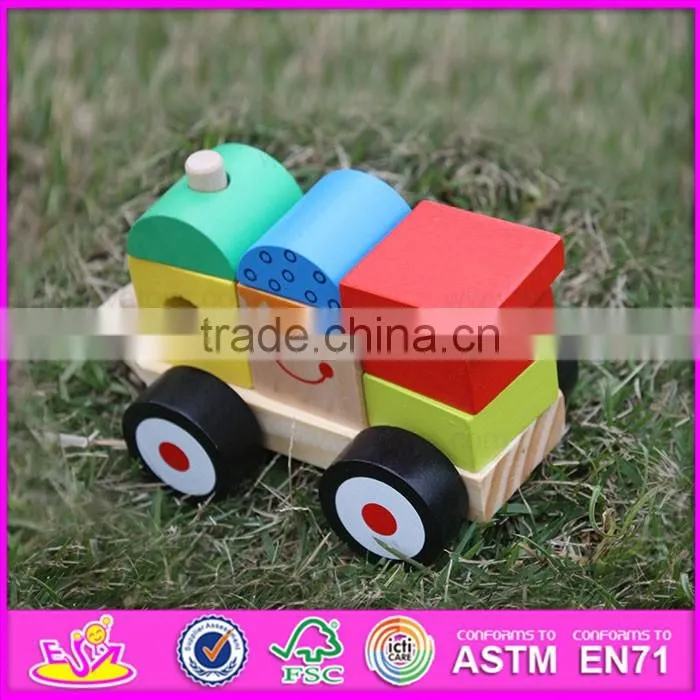 2016 new products kids wooden building blocks train set W04A265