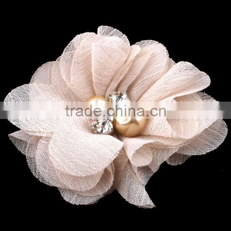 mesh flower with pearl beads center for kids hair accessories
