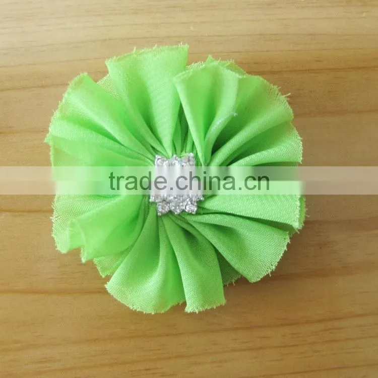 fabric chiffon flower with rhinestone in center for kids hair accessories