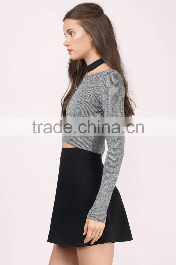 Ladies Designer Skirt Suits Stylish Custom Black A Line Flowy Circle Skirt Fashion Skirt And Crop Top Set New Style