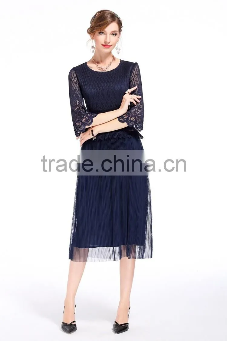 Ladies compression 3/4 transparent lace sleeve slim long dress