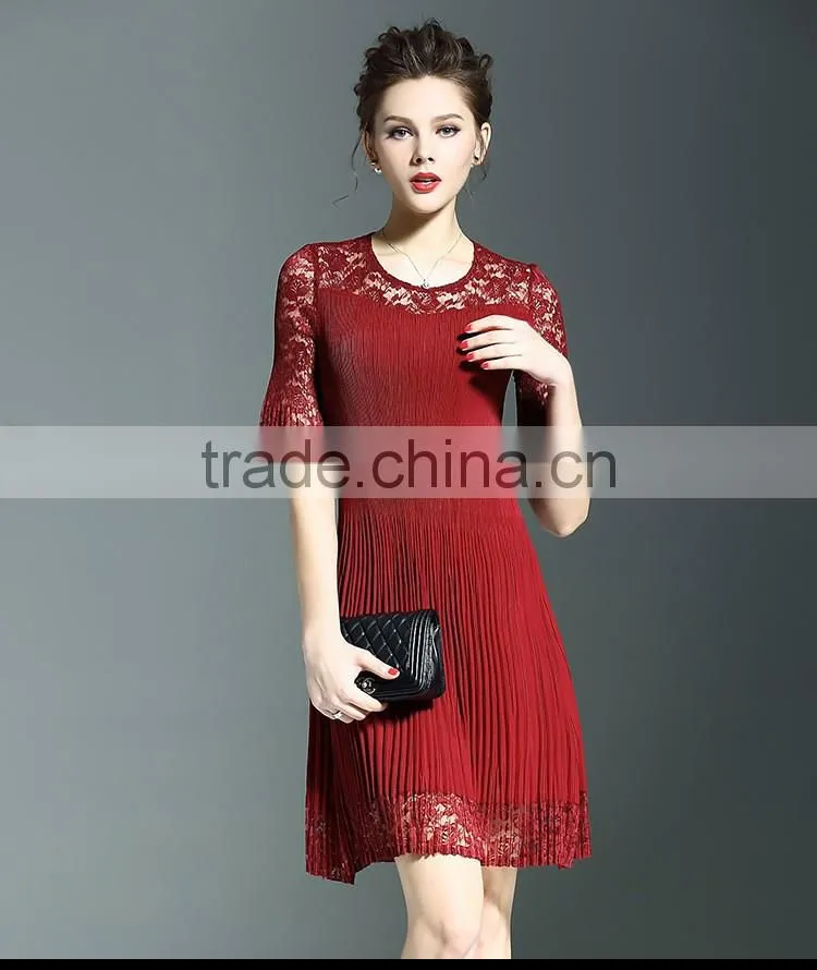 Polyester ladies lace splicing ruffled slimming dresses for party