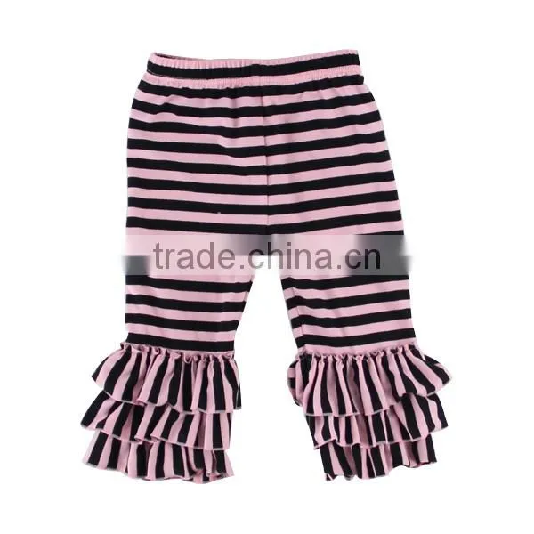 2017 childrens boutique clothing stripe kids capri girl triple ruffle pants