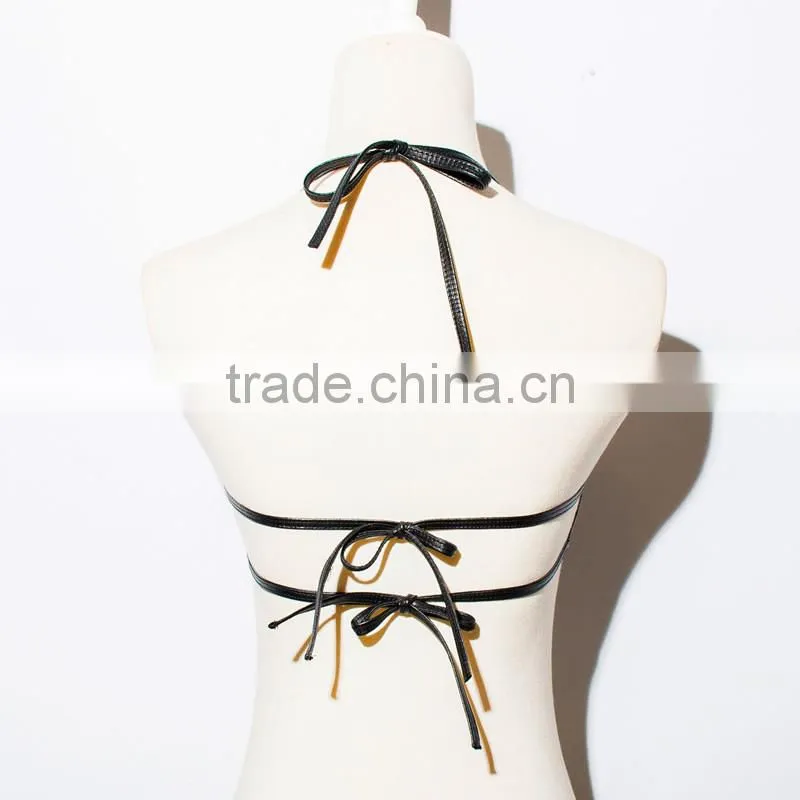 Hollow transparent PU & Gauze Sexy Lingerie