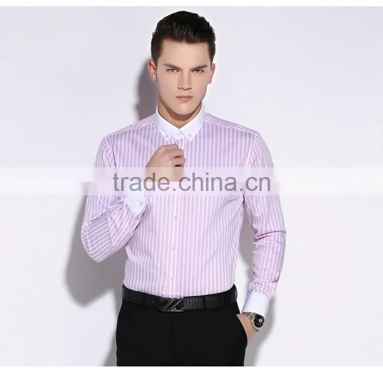 Classic fashion 100% cotton white collar & cuff long sleeve shirt dress men