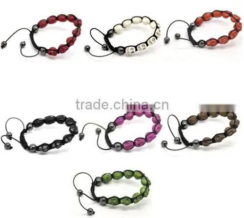 Mixed Halloween Skull Stone Hematite Beads Braiding Adjustable Bracelets 23cm