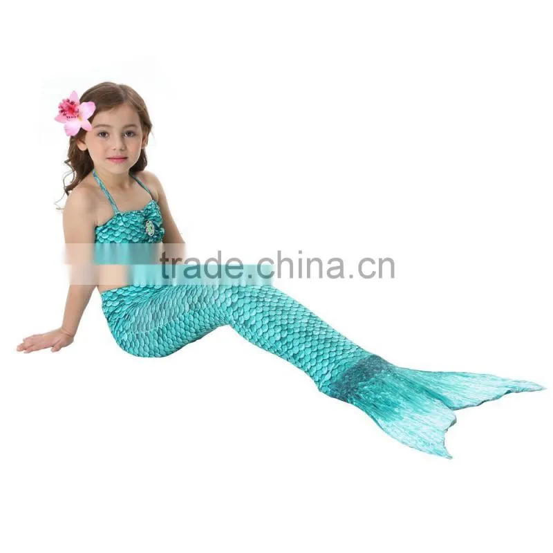 Kids Bikini + Shorts + Mermaid Tail with pink monofin for Swimming
